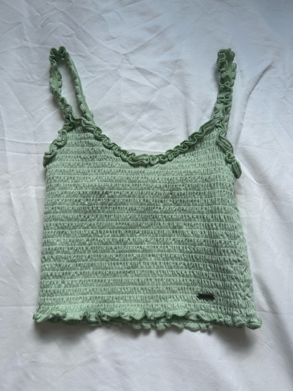 Hollister Light Green Smocked Ruffle Cami Top